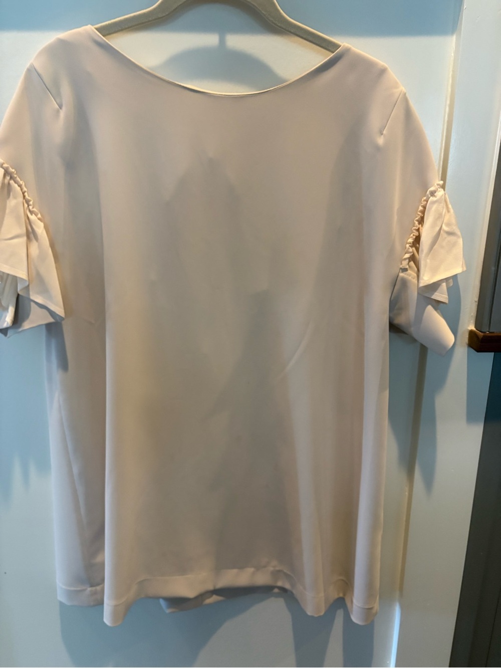 Light Beige Short Sleeve Ruffle-Sleeve Blouse